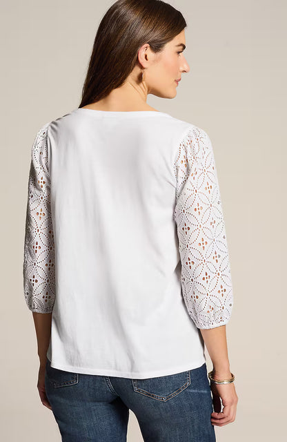 Mixed-Media Eyelet-Sleeves Top