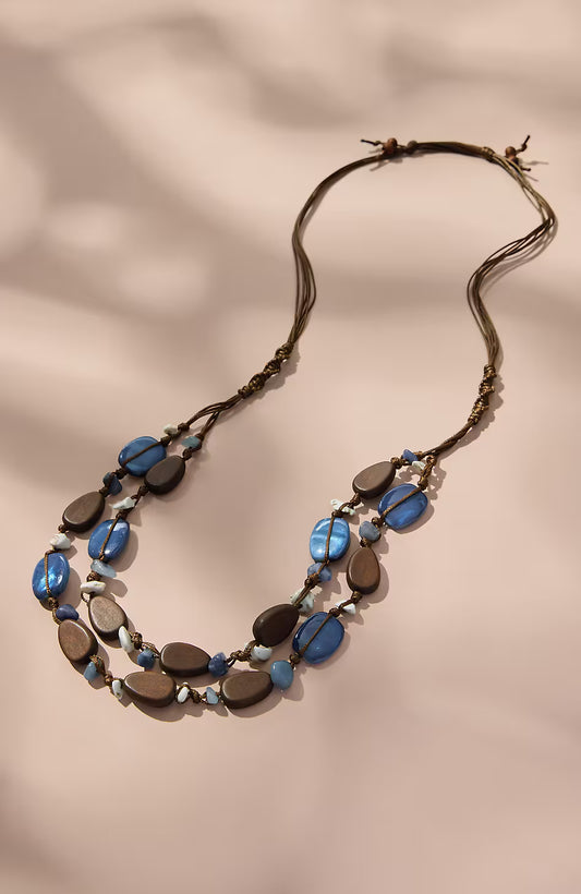 Layered Wood & Beads Necklace