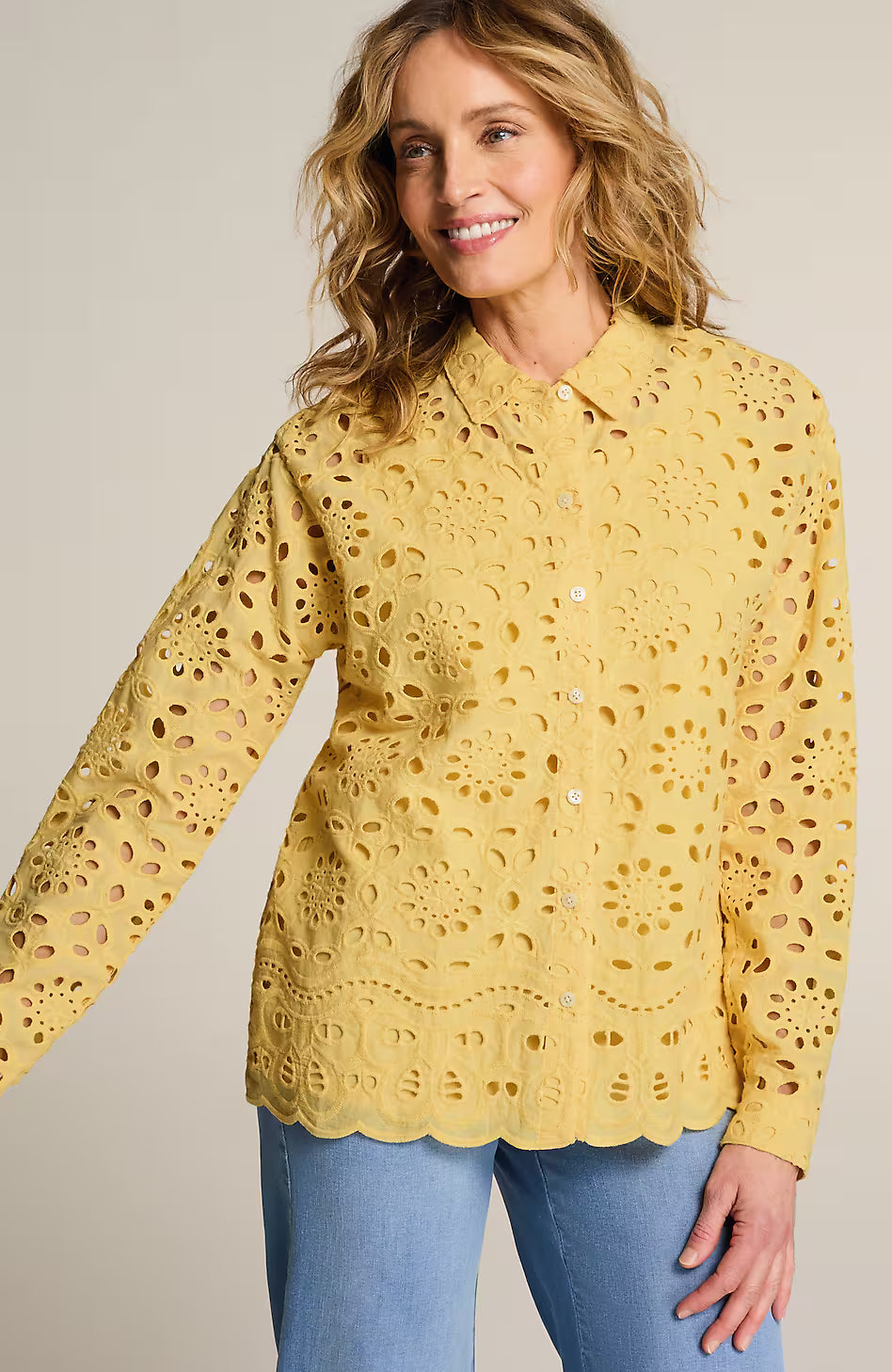 Eyelet Scalloped-Hem Shirt
