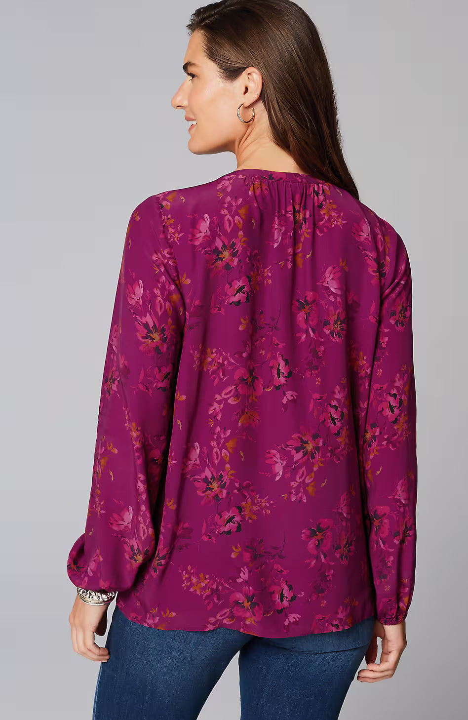 Floral Pleated-Neck Top