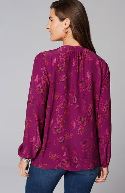 Floral Pleated-Neck Top
