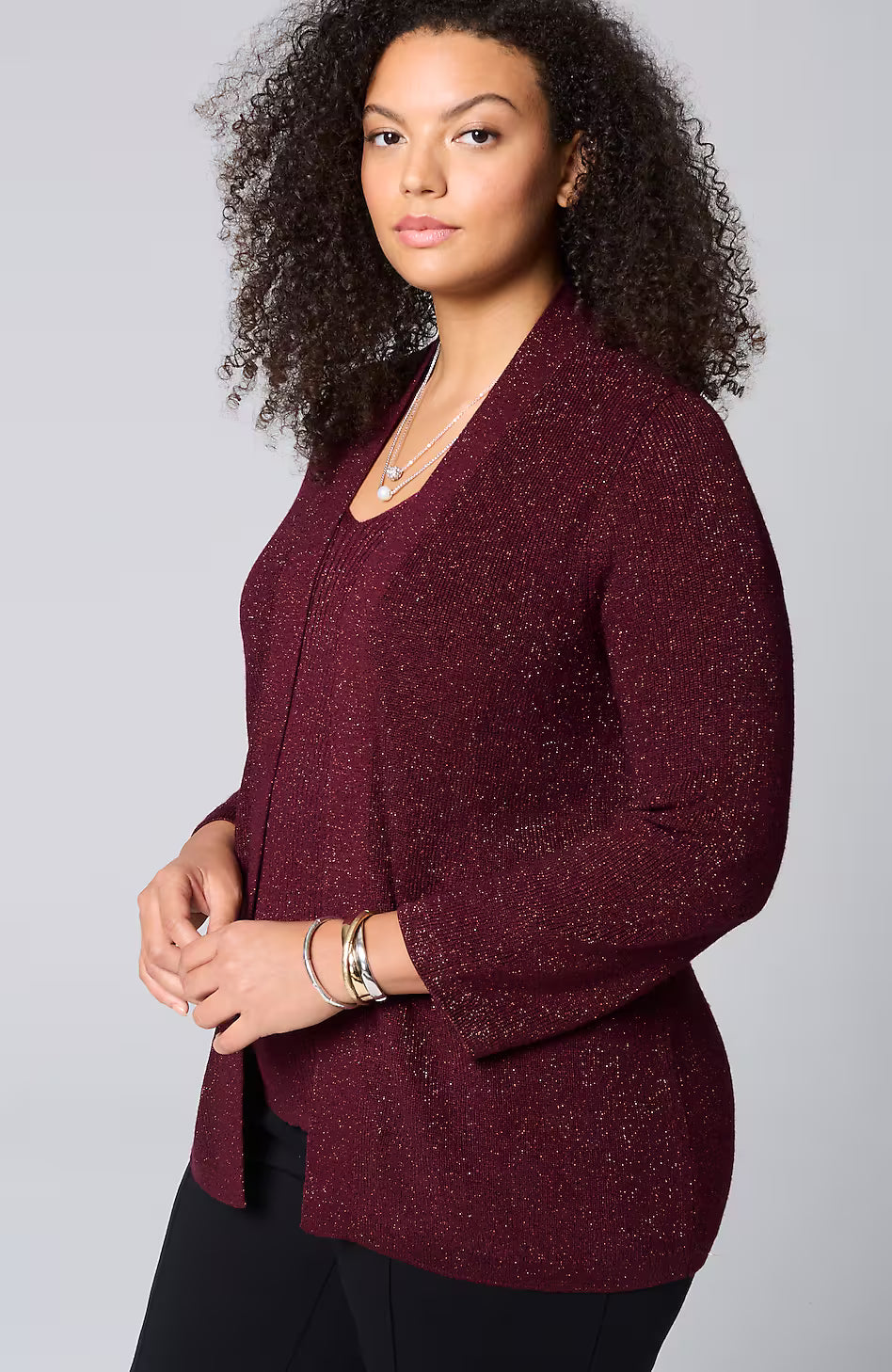 Wearever Rib-Textured Sparkle Cardi
