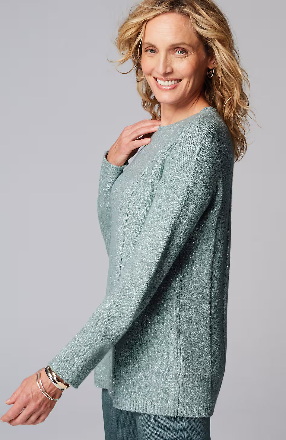 Metallic Textured Pullover Sweater