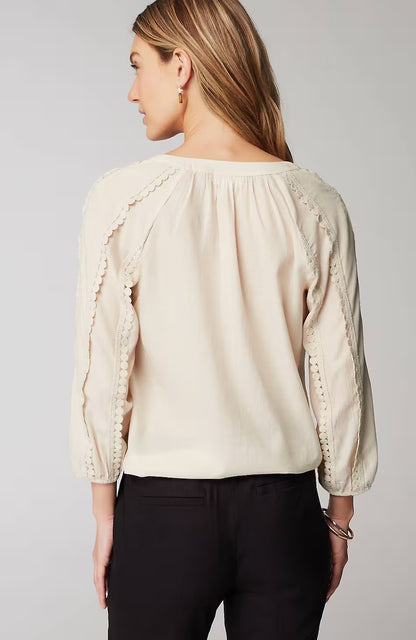 Lace-Trimmed Tie-Front Top