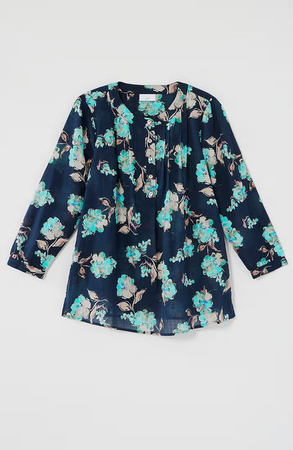 Printed Cotton Pintucked Top