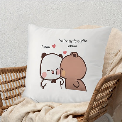 1pc Housse de coussin adorable de couple de dessin animé - Design de panda mignon avec le texte \