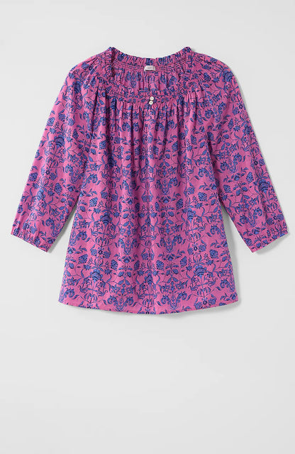 Smocked Floral-Print Top