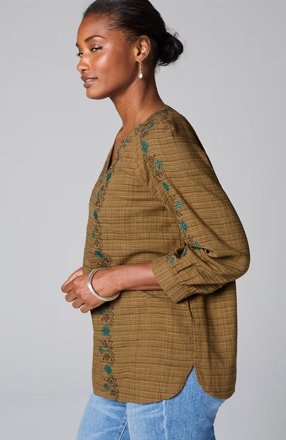 Pure Jill Multicolor-Embroidered V-Neck Top