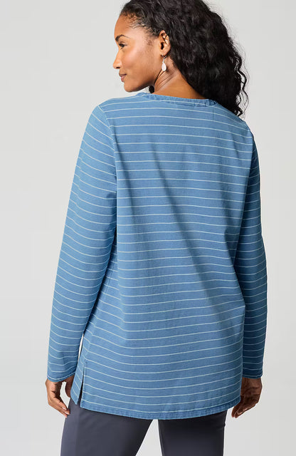 Pure Jill French Terry Indigo-Striped Tunic