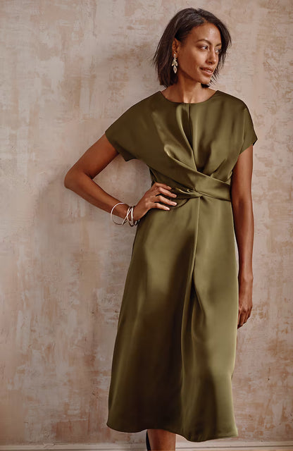 Wearever Satin Wrap-Waist Dress