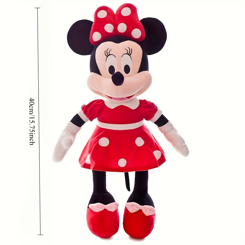 1pc Oreiller de Mickey et Minnie Mouse - Grand, doux peluche en polyester avec robes rouges et chaussures jaunes, idéal pour les mariages, les anniversaires, les cadeaux de Noël, les décorations de fête | Design ludique | Texture douce