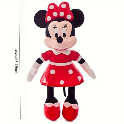 1pc Oreiller de Mickey et Minnie Mouse - Grand, doux peluche en polyester avec robes rouges et chaussures jaunes, idéal pour les mariages, les anniversaires, les cadeaux de Noël, les décorations de fête | Design ludique | Texture douce