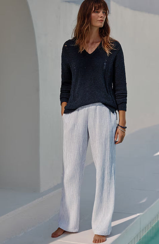 Smocked-Waist Cotton-Gauze Pants
