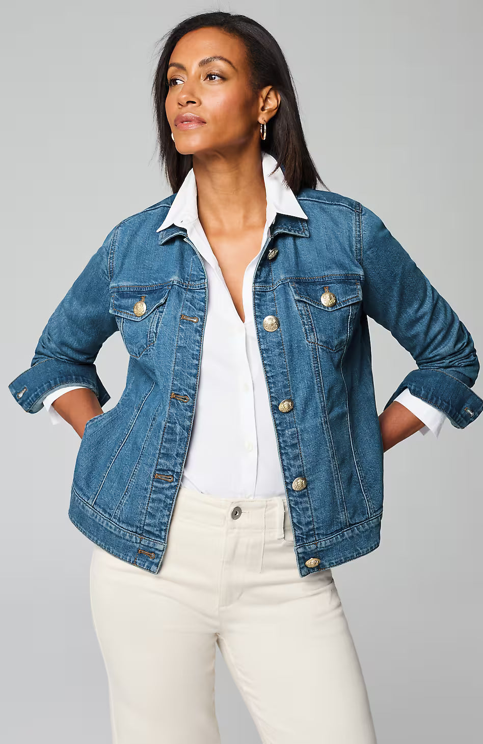 Button-Front Denim Jacket