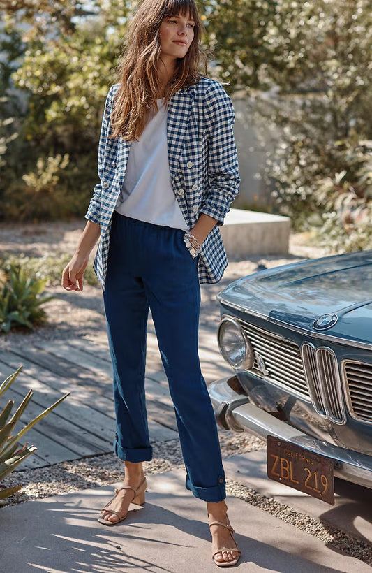 Linen Rolled-Cuff Straight-Leg Pants