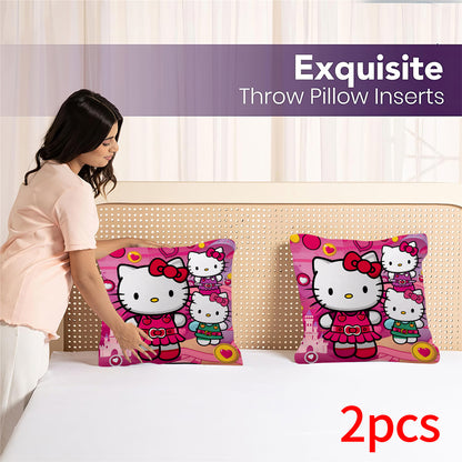 2pcs housses de coussin Hello Kitty, housses de coussin en polyester tricoté contemporain, dessin animé, lavable en machine, fermeture à glissière, 18x18 pouces, avec inserts d'oreiller non inclus pour le décor du canapé et du lit