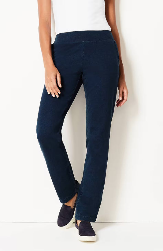 Pure Jill Slim-Leg Indigo Knit Jeans