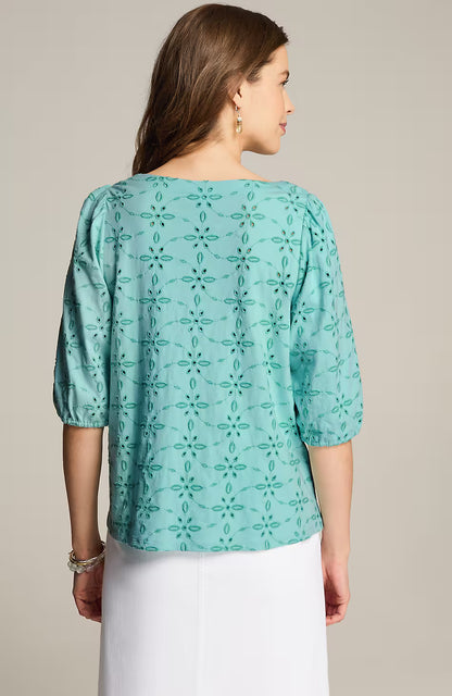 Contrasting-Eyelet Knit Top