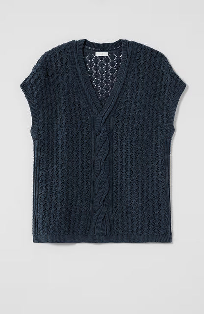 Cable-Knit Short-Sleeve Pullover