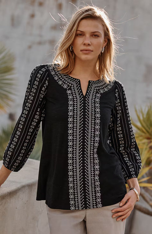 Pure Jill Mixed-Media Embroidered Top