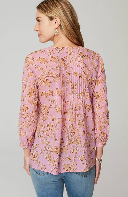 Printed A-Line Pintucked Top