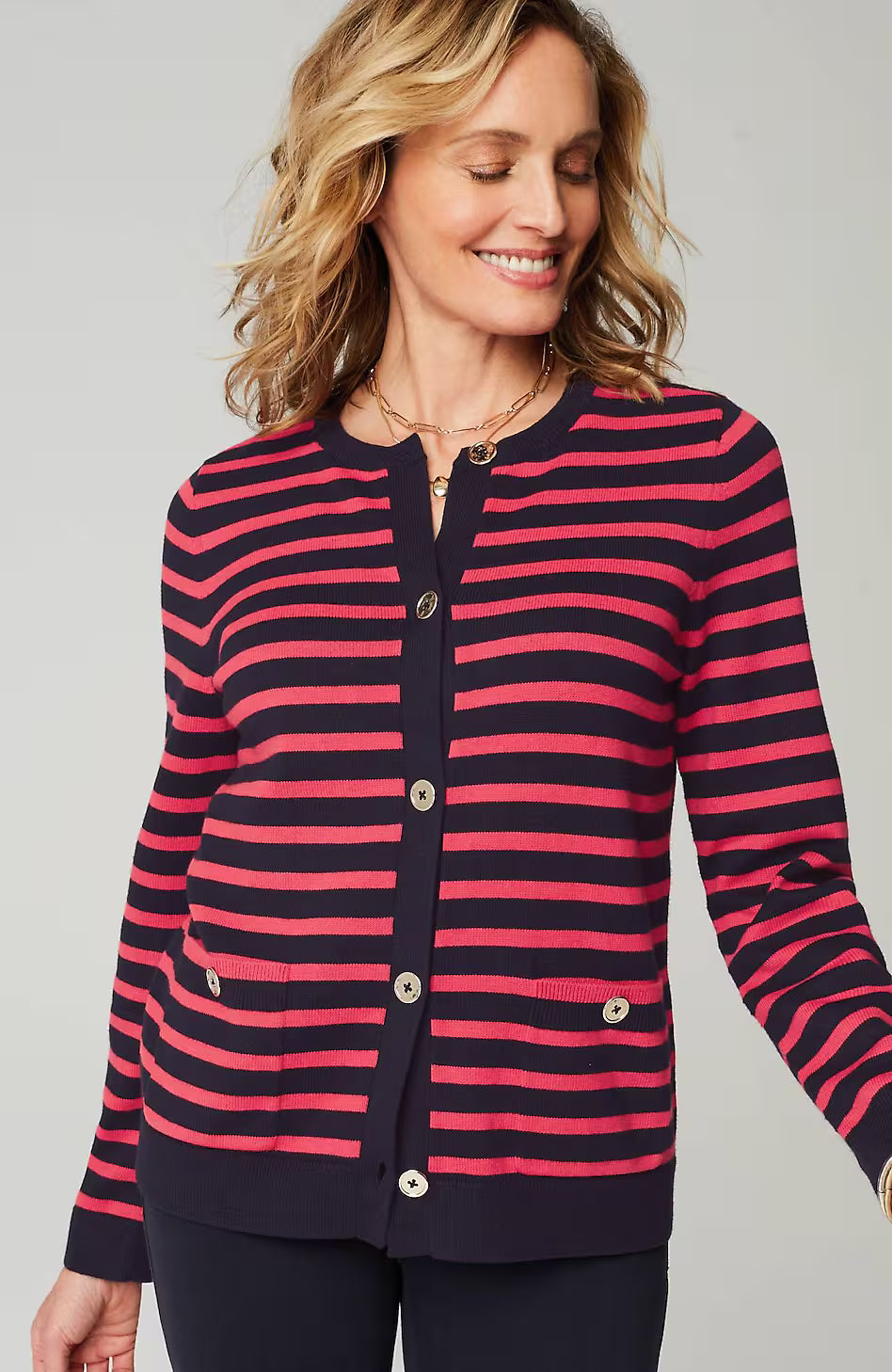 Wearever Button-Front Striped Cardi
