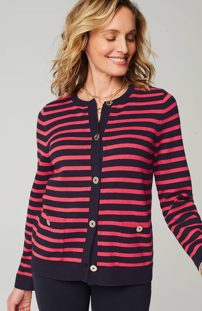 Wearever Button-Front Striped Cardi