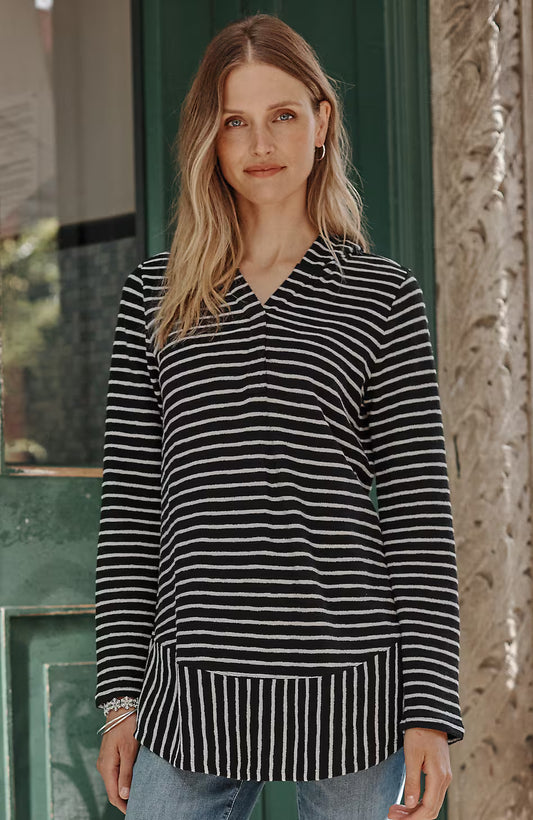 Mixed-Stripes Hooded Tunic