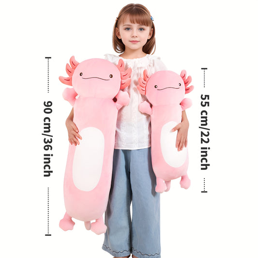 Pilou de corps en peluche long et mignon de 36 pouces pour axolotl rose - Grand jouet en peluche squishy, cadeau doux et câlin pour les jeunes et les amies le jour de leur anniversaire, le jour de l'amitié ou les occasions spéciales
