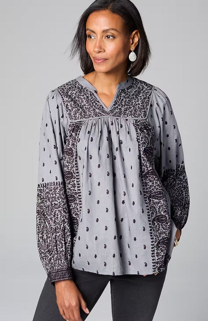 Pure Jill Block-Printed Paisley Top