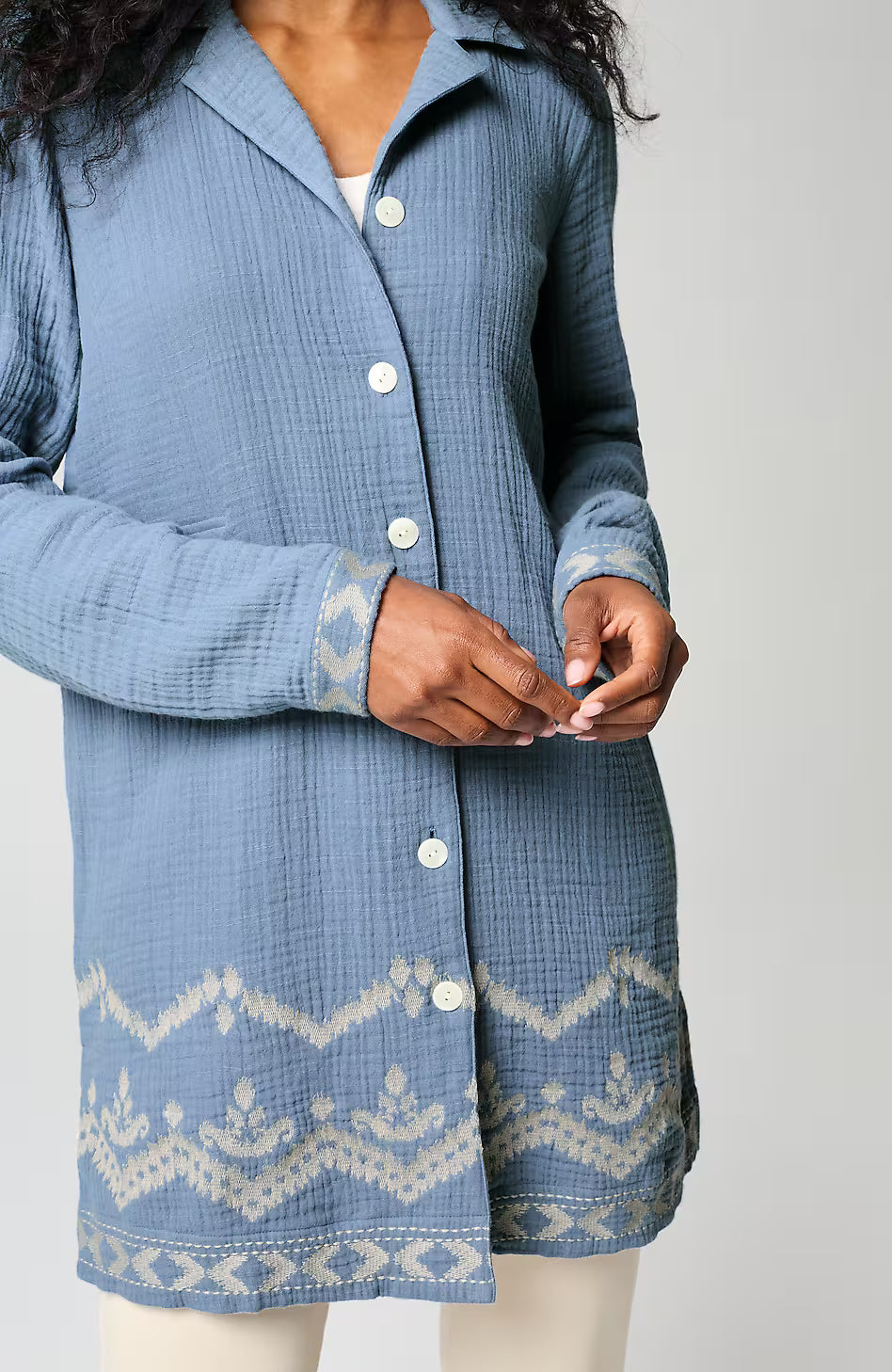 Pure Jill Cotton-Gauze Embroidered Duster Jacket