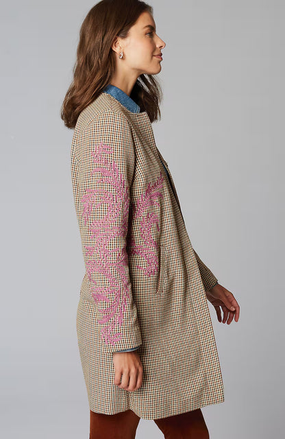 Embroidered Plaid Snap-Front Jacket