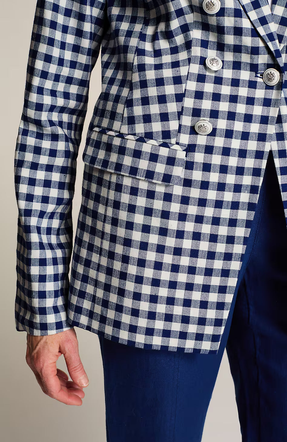 Linen-Stretch Double-Breasted Blazer