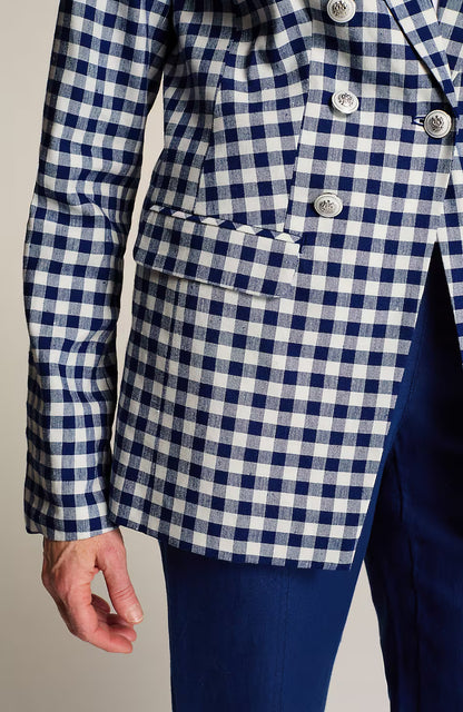 Linen-Stretch Double-Breasted Blazer