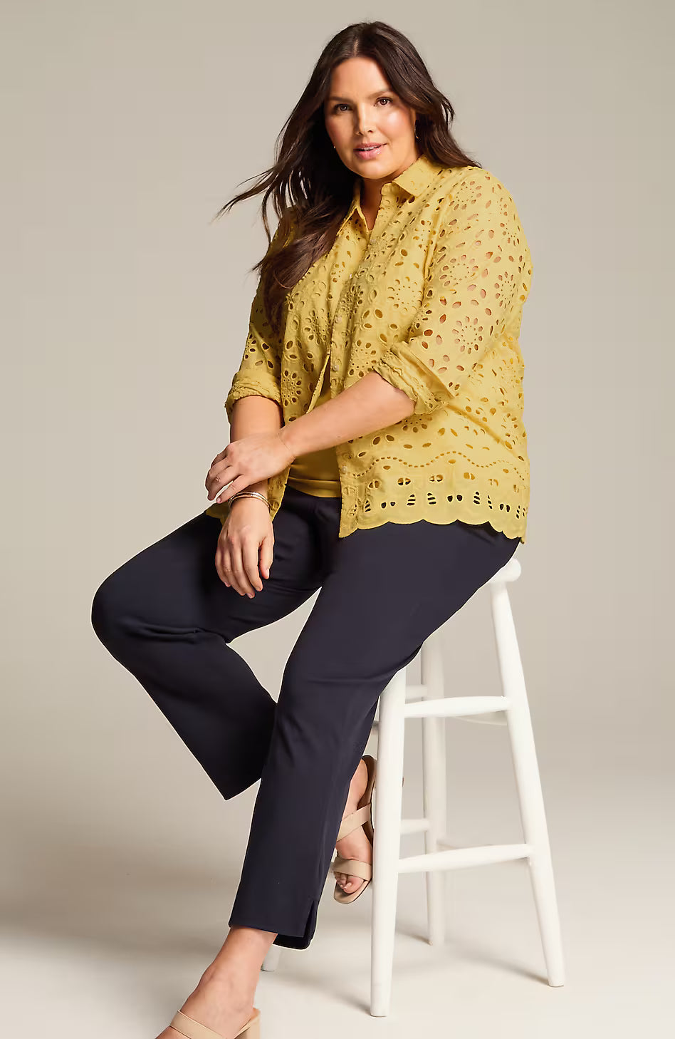 Eyelet Scalloped-Hem Shirt