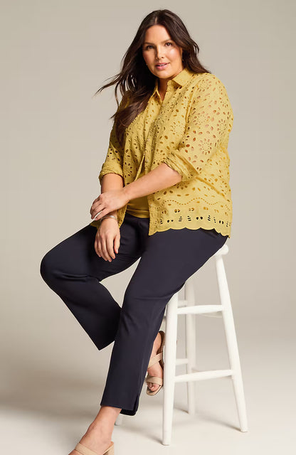 Eyelet Scalloped-Hem Shirt