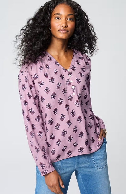 Pure Jill Organically Grown Cotton Block-Print Top
