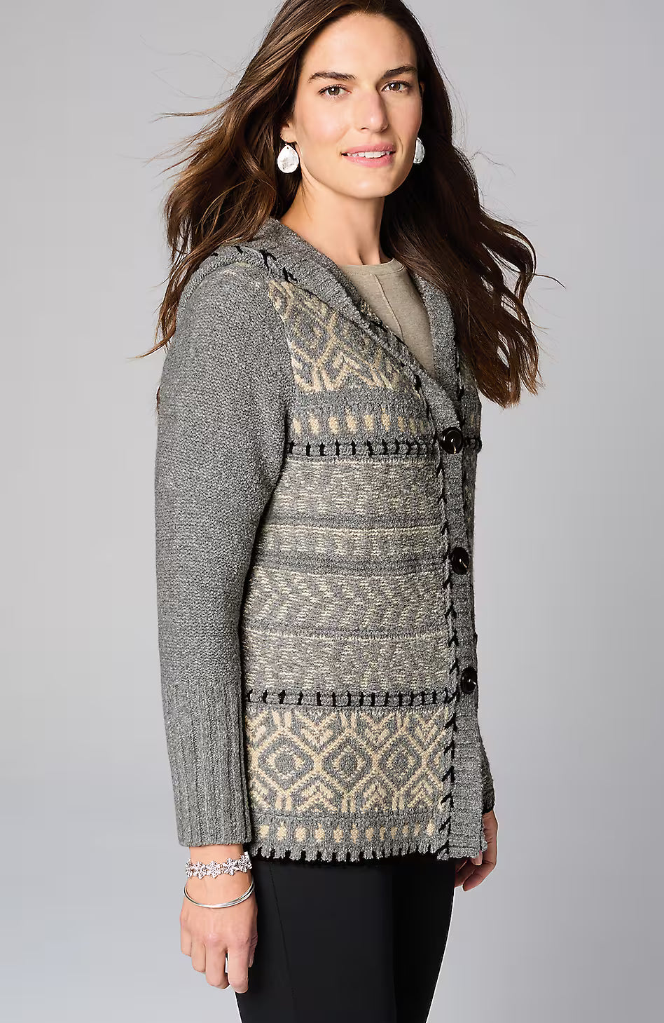 Hand-Embroidered Hooded Cardi