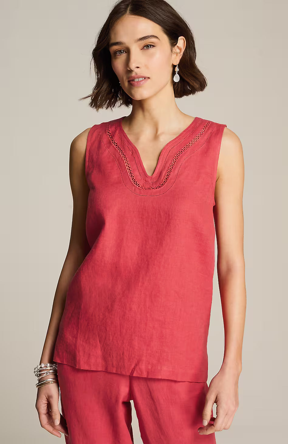 Linen-Trimmed Tank