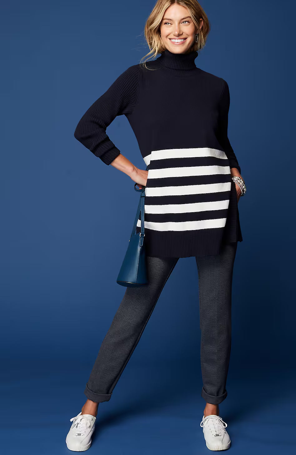 Ribbed-Sleeves Turtleneck Sweater