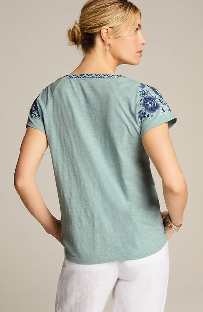 Pure Jill Embroidered Cap-Sleeve Tee