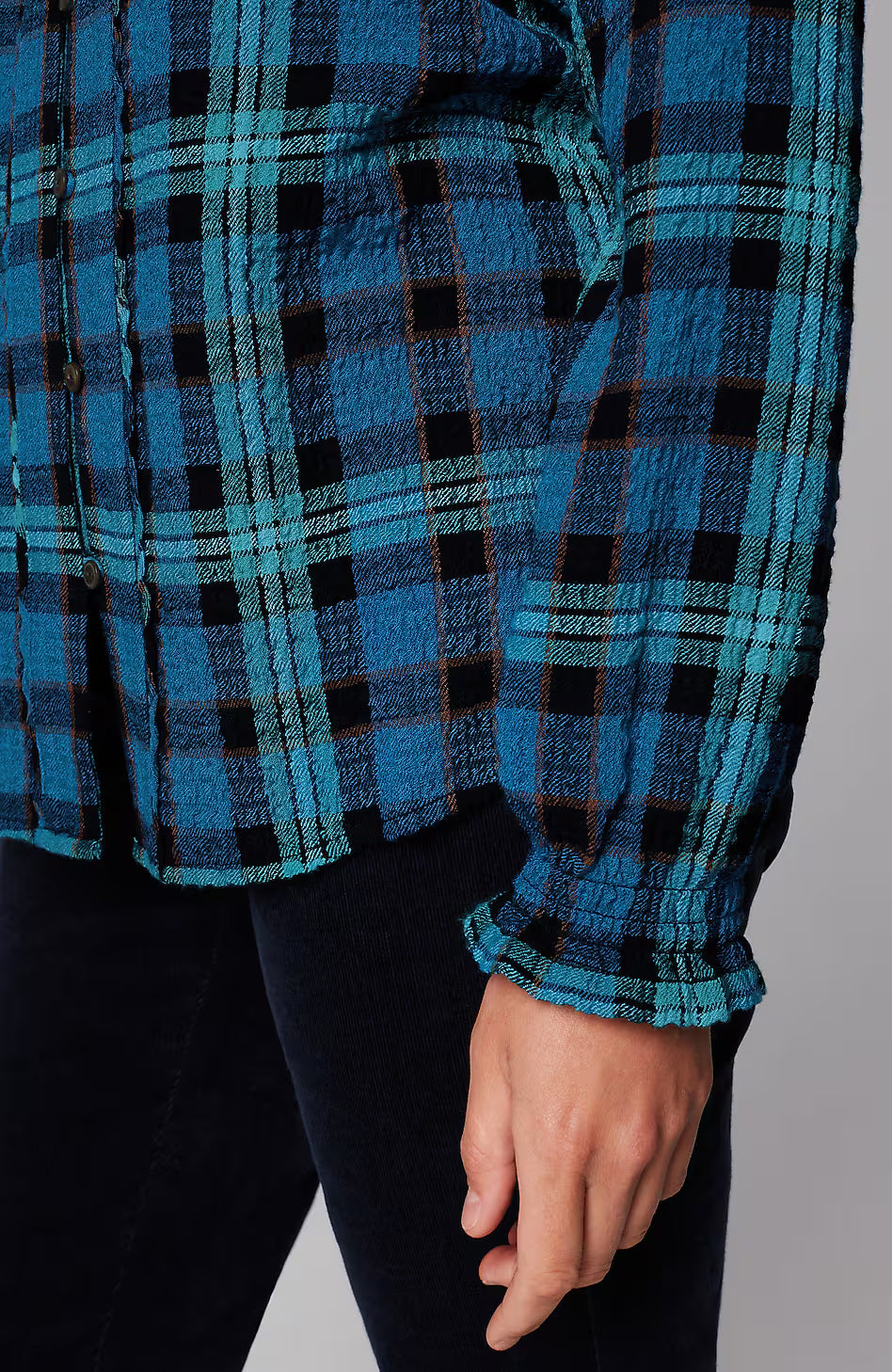 Crinkled Plaid Top
