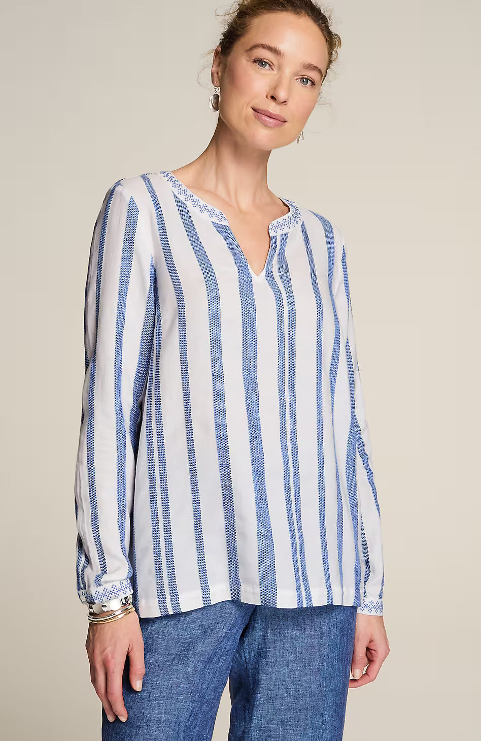 Pure Jill Embroidered Striped Top