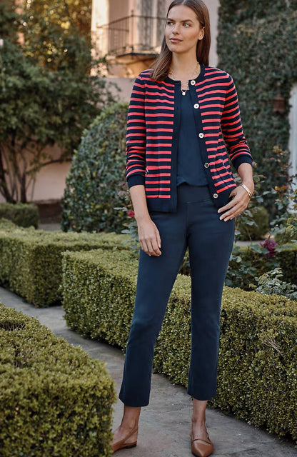 Wearever Button-Front Striped Cardi