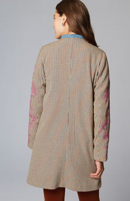 Embroidered Plaid Snap-Front Jacket