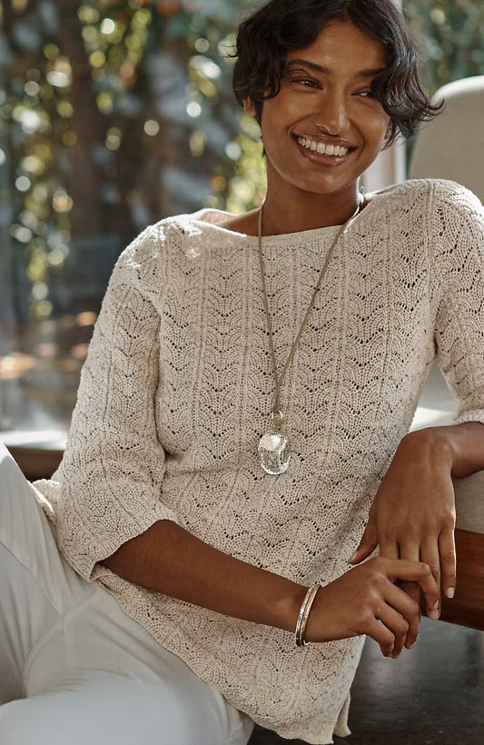 Marled Lace-Knit Sweater