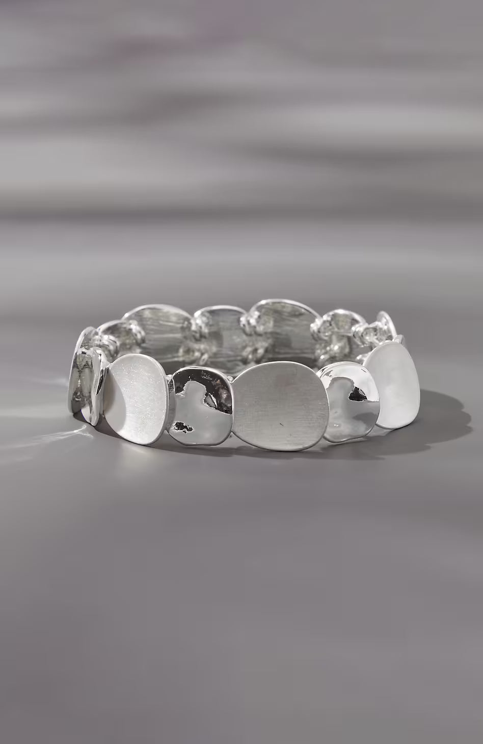 Silvertone Mixed-Finish Stretch Bracelet
