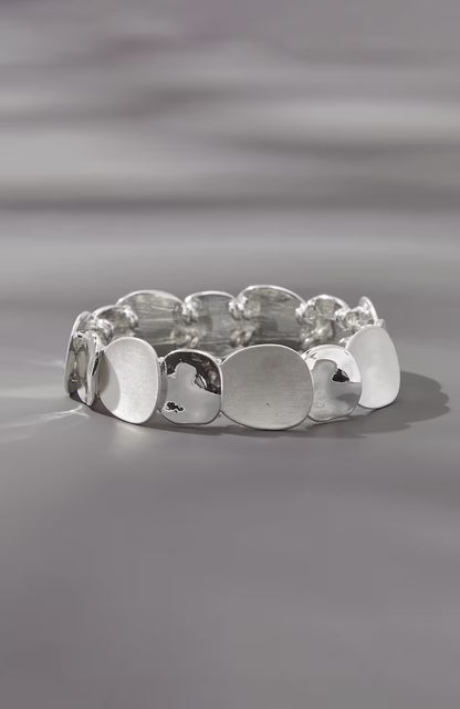 Silvertone Mixed-Finish Stretch Bracelet