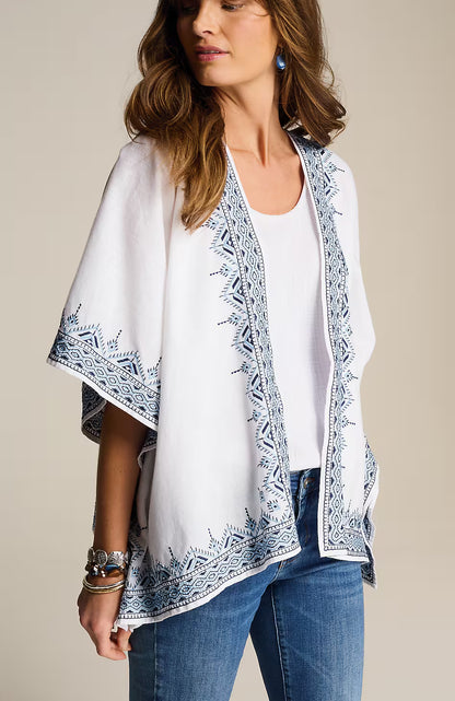 Embroidered-Border Ruana
