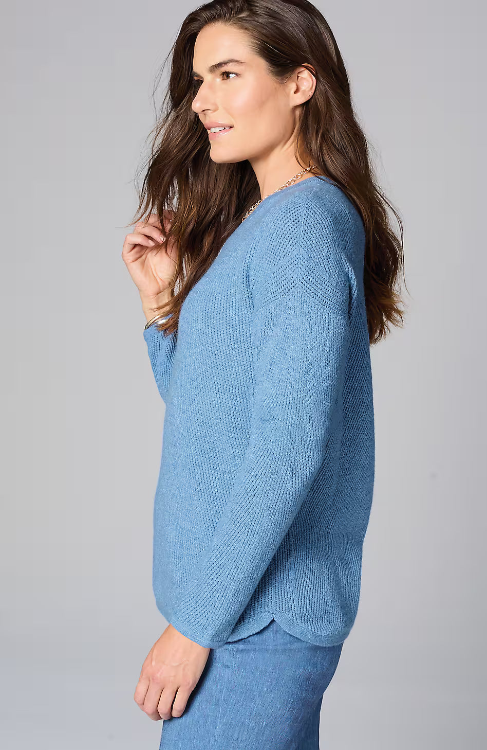 Waffle-Textured V-Neck Pullover